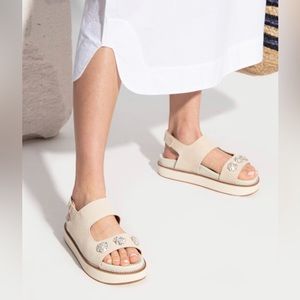 Ganni Jute Crystal-Embellished Flatform Sandal
